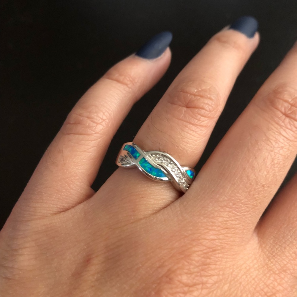 CZ and green blue white gold twist ring